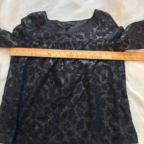 Jessica Simpson Womens Black Sequin Lace Square-Neck Blouse Top Sz M - Picture 5 of 7